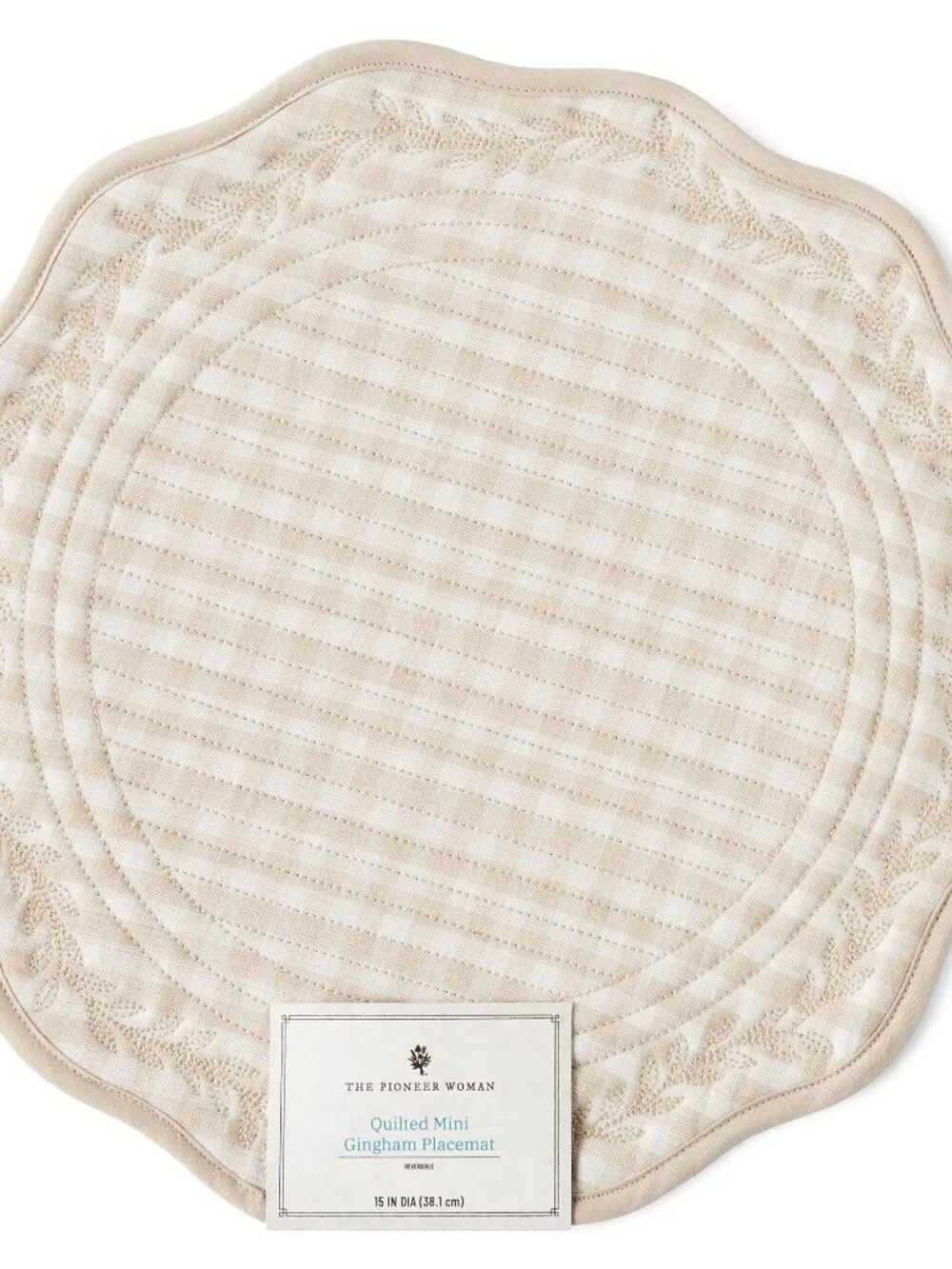Lot of 4 Pioneer Woman Quilted Mini Gingham Woven Placemat Beige 15